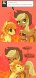 Size: 600x1299 | Tagged: applejack, artist:nyonhyon, braeburn, colt, cute, derpibooru import, liar face, liarjack, safe, tumblr, valentine's day