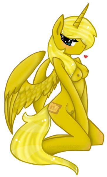 Size: 800x1320 | Tagged: alicorn, alicorn oc, anthro, anthro oc, artist:nekomellow, blushing, breasts, derpibooru import, female, heart, nipples, nudity, oc, oc:ticket, questionable, simple background, solo, solo female, titcket, transparent background, unofficial characters only