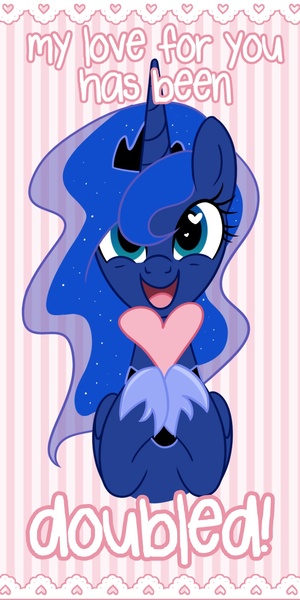 Size: 750x1500 | Tagged: artist:steffy-beff, happy, heart, hearts and hooves day, princess luna, safe, smiling, solo, text, the fun has been doubled, valentine, valentine's day