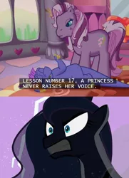 Size: 638x883 | Tagged: angry, eyes closed, frown, g3, g4, glare, gritted teeth, master kenbroath gilspotten heathspike, on back, princess, princess luna, princess wysteria, safe, spike, subtitles, the princess promenade, this will end in tears and/or death, unamused, wide eyes, wysteria