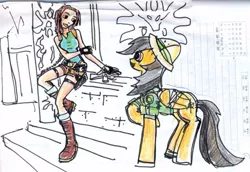 Size: 653x449 | Tagged: artist:kna, crossover, daring do, derpibooru import, human, lara croft, safe, tomb raider