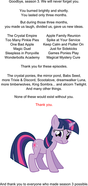 Size: 755x1596 | Tagged: safe, derpibooru import, twilight sparkle, pony, unicorn, season 3, eulogy, female, mare, simple background, solo, text, unicorn twilight, white background