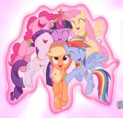 Size: 838x807 | Tagged: applejack, derpibooru import, element of generosity, element of honesty, element of kindness, element of laughter, element of loyalty, element of magic, elements of harmony, fluttershy, magic, magical mystery cure, mane six, pinkie pie, rainbow dash, rarity, safe, screencap, twilight sparkle