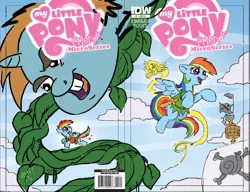 Size: 800x615 | Tagged: safe, derpibooru import, idw, official, gilda, rainbow dash, snails, snips, gryphon, pony, captain hook, comic, giant pony, jack and the beanstalk, macro, my little pony logo, peter pan, pirate, tinkerbell, vine