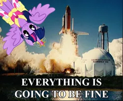 Size: 586x480 | Tagged: safe, derpibooru import, twilight sparkle, twilight sparkle (alicorn), alicorn, pony, 1986, alicorn drama, challenger, disaster, drama, everything is going to be ok, everything is ruined, female, image macro, mare, nasa, quote, rocket, space shuttle, we are going to hell