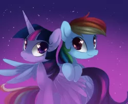 Size: 726x592 | Tagged: dead source, safe, artist:loyaldis, derpibooru import, rainbow dash, twilight sparkle, twilight sparkle (alicorn), alicorn, pegasus, pony, magical mystery cure, female, heart eyes, mare, twidash, wingding eyes