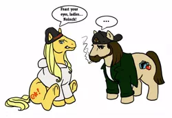 Size: 574x394 | Tagged: artist:thornwolf, cigarette, clothes, derpibooru import, facial hair, g1, hat, hoodie, jay, jay and silent bob, ponified, safe, silent bob, smoking