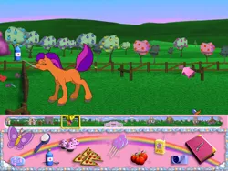 Size: 800x600 | Tagged: butterfly, derpibooru import, disgusted, g2, game, medicine, my little pony friendship gardens, pc game, rainbow, safe, sick, spoon, video game