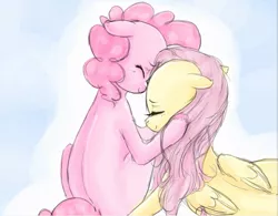 Size: 777x605 | Tagged: artist:colorlesscupcake, female, flutterpie, fluttershy, lesbian, pinkie pie, safe, shipping