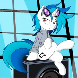 Size: 1600x1600 | Tagged: safe, artist:fitzoblong, artist:joey darkmeat, derpibooru import, vinyl scratch, clothes, colored, jacket, solo