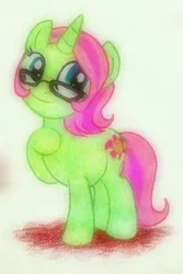 Size: 321x480 | Tagged: safe, artist:peachpalette, derpibooru import, oc, oc:coral hime, unofficial characters only, pony, unicorn, glasses, pencil drawing, solo, traditional art