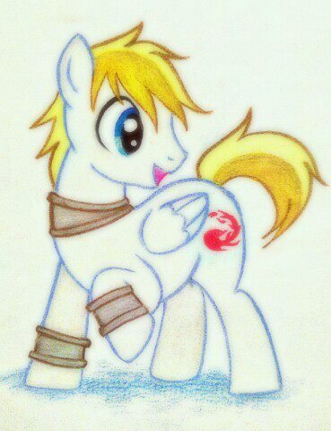 Size: 369x480 | Tagged: safe, artist:peachpalette, derpibooru import, oc, unofficial characters only, pegasus, pony, blade, magic the gathering, pencil drawing, red mana, traditional art