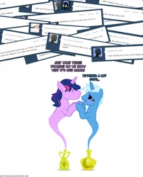 Size: 1050x1300 | Tagged: safe, artist:navitaserussirus, derpibooru import, trixie, twilight sparkle, genie, asktwixiegenies, ask, blushing, dusk shine, dusktan, gay, imminent kissing, male, rule 63, shipping, tristan, tumblr, twixie