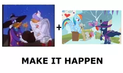 Size: 1231x728 | Tagged: darkwing duck, derpibooru import, edit, edited screencap, exploitable meme, gizmoduck, make it happen, mare do well, mayor mare, meta, rainbow dash, safe, screencap, the mysterious mare do well