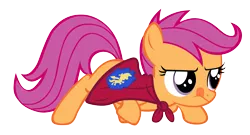 Size: 6177x3344 | Tagged: artist:solusjbj, cape, clothes, derpibooru import, safe, scootaloo, simple background, sneaking, transparent background, vector