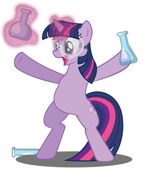 Size: 6000x7110 | Tagged: safe, artist:moonbrony, derpibooru import, twilight sparkle, unicorn, absurd resolution, beaker, bipedal, chubby, goggles, magic, safety goggles, science, simple background, solo, telekinesis, test tube, transparent background, unicorn twilight, vector