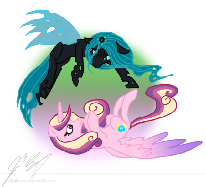 Size: 900x821 | Tagged: artist:alittleriddle, derpibooru import, princess cadance, queen chrysalis, safe, simple background, transparent background