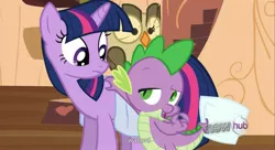 Size: 1599x869 | Tagged: safe, derpibooru import, screencap, spike, twilight sparkle, youtube caption, youtube link