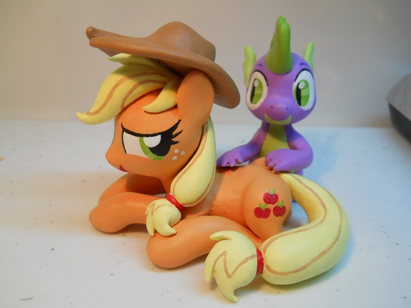 Size: 2048x1536 | Tagged: safe, artist:earthenpony, derpibooru import, applejack, spike, applespike, backrub, female, irl, male, photo, scene interpretation, sculpture, shipping, straight