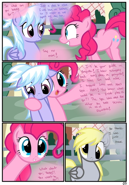 Size: 1741x2500 | Tagged: safe, artist:pyruvate, derpibooru import, cloudchaser, derpy hooves, pinkie pie, pegasus, pony, comic:the usual, balloonbutt, butt, comic, female, mare