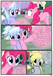 Size: 1741x2500 | Tagged: safe, artist:pyruvate, derpibooru import, cloudchaser, derpy hooves, pinkie pie, pegasus, pony, comic:the usual, balloonbutt, butt, comic, female, mare