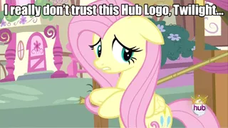 Size: 800x451 | Tagged: derpibooru import, fluttershy, hub logo, image macro, magical mystery cure, safe, swapped cutie marks