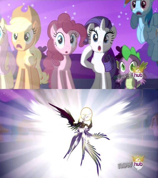 Size: 1920x2160 | Tagged: alicorn flash, applejack, derpibooru import, exploitable meme, final fantasy, fluttershy, hub logo, meme, pinkie pie, rainbow dash, rarity, safe, safer-sephiroth, sephiroth, spike