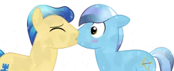 Size: 1280x521 | Tagged: safe, artist:toughbluff, derpibooru import, ivory, ivory rook, night knight, crystal pony, pony, blushing, gay, ivoryknight, kissing, male, shipping, simple background, transparent background, vector