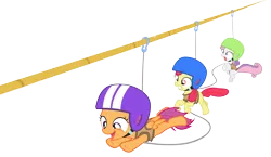 Size: 15054x8702 | Tagged: absurd resolution, apple bloom, artist:solusjbj, cutie mark crusaders, cutie mark crusading, derpibooru import, helmet, safe, scootaloo, simple background, sweetie belle, transparent, transparent background, vector, zip line