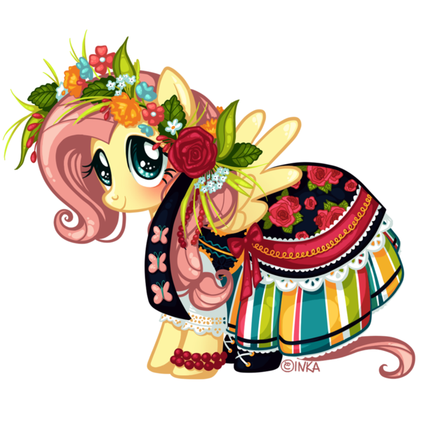 Size: 1004x1004 | Tagged: safe, artist:frogmakesart, derpibooru import, part of a set, fluttershy, pegasus, pony, clothes, dress, floral head wreath, flower, folk costume, poland, simple background, solo, transparent background, vector