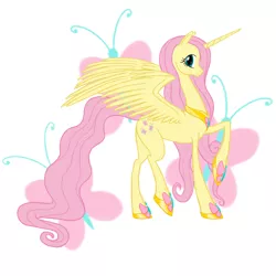 Size: 1800x1800 | Tagged: safe, artist:vasillium, derpibooru import, fluttershy, alicorn, pony, alicornified, fluttercorn, race swap, simple background, solo