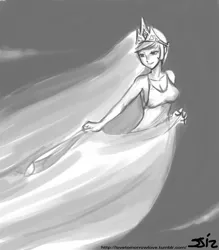 Size: 735x840 | Tagged: artist:johnjoseco, crossover, derpibooru import, fantasia, grayscale, human, humanized, iris, monochrome, pastoral symphony, princess celestia, safe, skinny