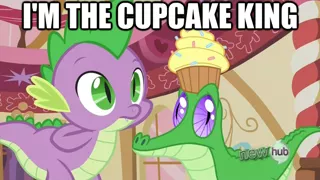 Size: 625x351 | Tagged: cupcake, derpibooru import, gummy, image macro, safe, spike