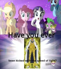 Size: 222x250 | Tagged: alicorn flash, applejack, derpibooru import, exploitable meme, fluttershy, hub logo, kizaru, magical mystery cure, meme, one piece, pinkie pie, rainbow dash, rarity, safe, spike