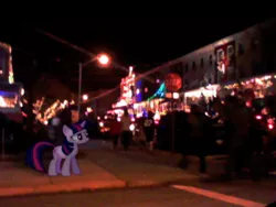 Size: 640x480 | Tagged: artist:chaotic-pulse, blurry, christmas lights, derpibooru import, ponies in real life, safe, street, twilight sparkle, vector