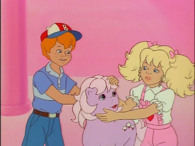 Size: 640x480 | Tagged: baby lickety split, cute, dannybetes, danny williams, g1, mollybetes, molly williams, my little pony 'n friends, pet, petting, safe