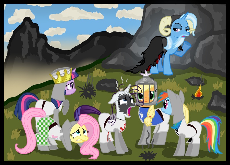 Size: 3624x2599 | Tagged: applejack, artist:athos01, derpibooru import, fluttershy, monty python, monty python and the holy grail, parody, rainbow dash, rarity, safe, trixie, twilight sparkle