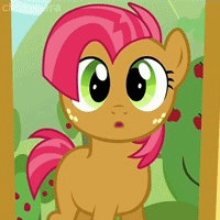 Size: 200x200 | Tagged: safe, derpibooru import, screencap, babs seed, earth pony, pony, one bad apple, :o, adorababs, animated, close-up, cute, dilated pupils, female, filly, gif, looking at you, solo, tail, tail flick, wide eyes