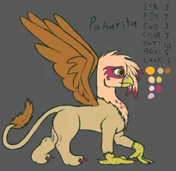 Size: 1043x1014 | Tagged: safe, artist:stonershy, derpibooru import, oc, oc:paharita, unofficial characters only, gryphon, fallout equestria, fallout equestria: anywhere but here, fanfic art, reference sheet, solo