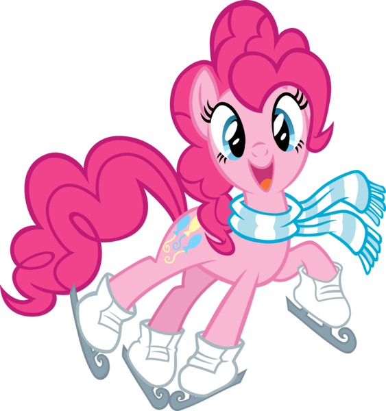 Size: 6000x6400 | Tagged: absurd resolution, artist:tygerbug, clothes, derpibooru import, ice skates, ice skating, pinkie pie, safe, scarf, simple background, skates, smiling, solo, transparent background, vector