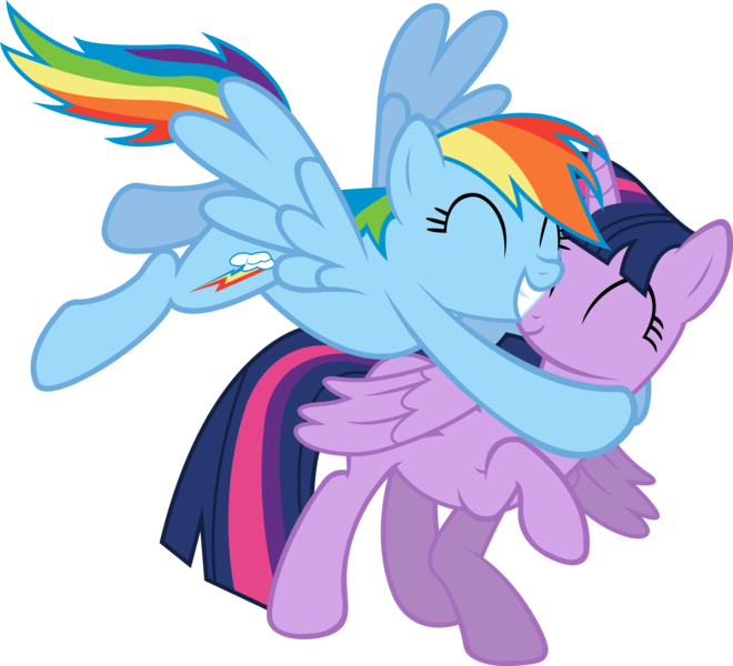 Size: 6798x6183 | Tagged: dead source, safe, artist:fureox, derpibooru import, rainbow dash, twilight sparkle, twilight sparkle (alicorn), alicorn, pony, magical mystery cure, absurd resolution, cute, duo, female, hug, mare, simple background, transparent background, vector