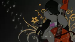 Size: 2560x1440 | Tagged: safe, artist:alexpony, artist:aloopyduck, artist:monochromaticbay, derpibooru import, octavia melody, earth pony, pony, abstract background, cello, eyes closed, female, mare, music notes, musical instrument, solo, wallpaper