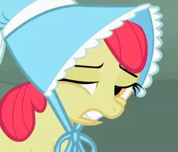 Size: 574x492 | Tagged: safe, derpibooru import, screencap, apple bloom, pony, family appreciation day, bonnet, cropped, female, filly, solo