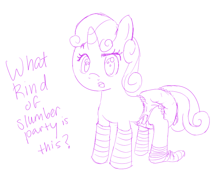 Size: 860x678 | Tagged: artist:rasile, clothes, diaper, diaper fetish, monochrome, questionable, socks, solo, striped socks, sweetie belle