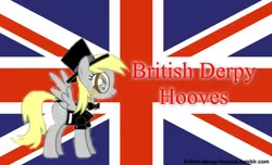 Size: 1024x622 | Tagged: safe, derpibooru import, derpy hooves, pegasus, pony, britain, british, female, flag, hat, mare, monocle, quite, top hat, union jack, wallpaper