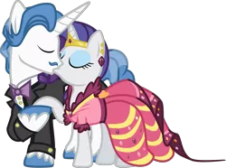 Size: 7500x5567 | Tagged: absurd resolution, artist:groxy-cyber-soul, clothes, derpibooru import, dress, fancypants, female, gala dress, jewelry, kissing, male, raripants, rarity, safe, shipping, simple background, straight, .svg available, tiara, transparent background, vector