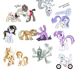 Size: 2000x1791 | Tagged: applejack, artist:averagedraw, balloon, bicycle, derpibooru import, harry potter, lewis hamilton, lyra heartstrings, oc, octavia melody, octaviapus, octopus, ponified, queen chrysalis, robot, safe, sketch, twilight sparkle, vodafone, vulgar