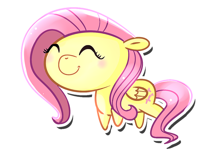 Size: 983x734 | Tagged: safe, artist:pepooni, derpibooru import, fluttershy, pegasus, pony, chibi, eyes closed, female, mare, outline, simple background, smiling, solo, sticker, transparent background