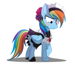 Size: 2185x1905 | Tagged: safe, artist:wicklesmack, derpibooru import, rainbow dash, blushing, clothes, costume, cute, dashabetes, dressup, female, frown, maid, rainbow dash always dresses in style, simple background, solo, transparent background, unsure, vector