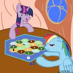 Size: 1000x1000 | Tagged: artist:invidlord, board game, bored, derpibooru import, dice, happy, lol, rainbow dash, safe, the settlers of catan, twilight sparkle